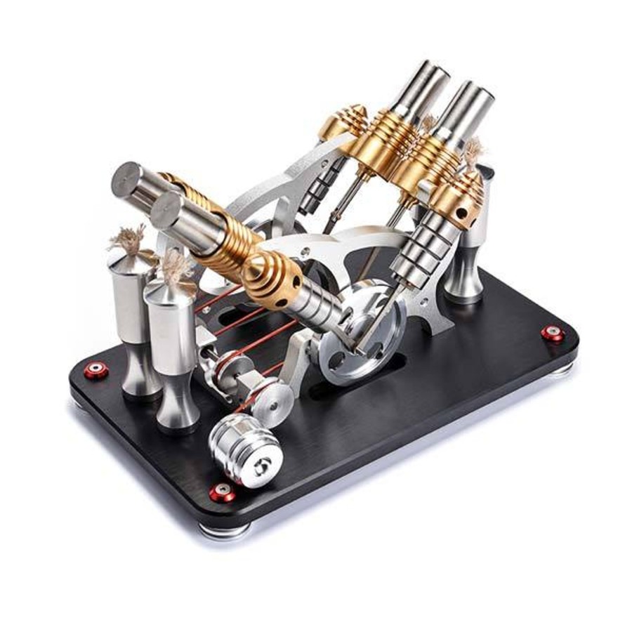 Model Engine enginediy Multi-Cylinder Stirling Engine | 4 Cylinder Stirling Engine V4 Stirling Engine Electricity Generator Kit For Gift Collection