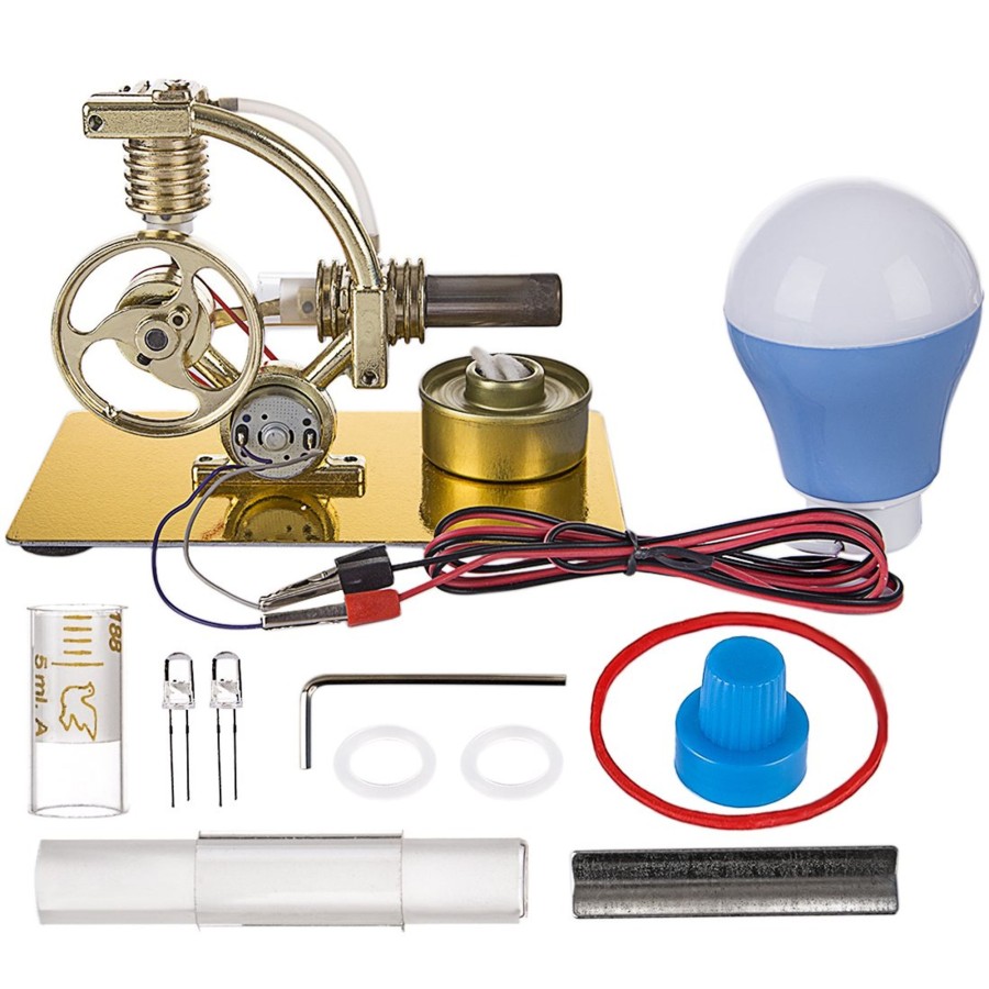 Stem Model enginediy | Stirling Engine L-Shape Single Cylinder Stirling Engine Generator Model With Big Bulb