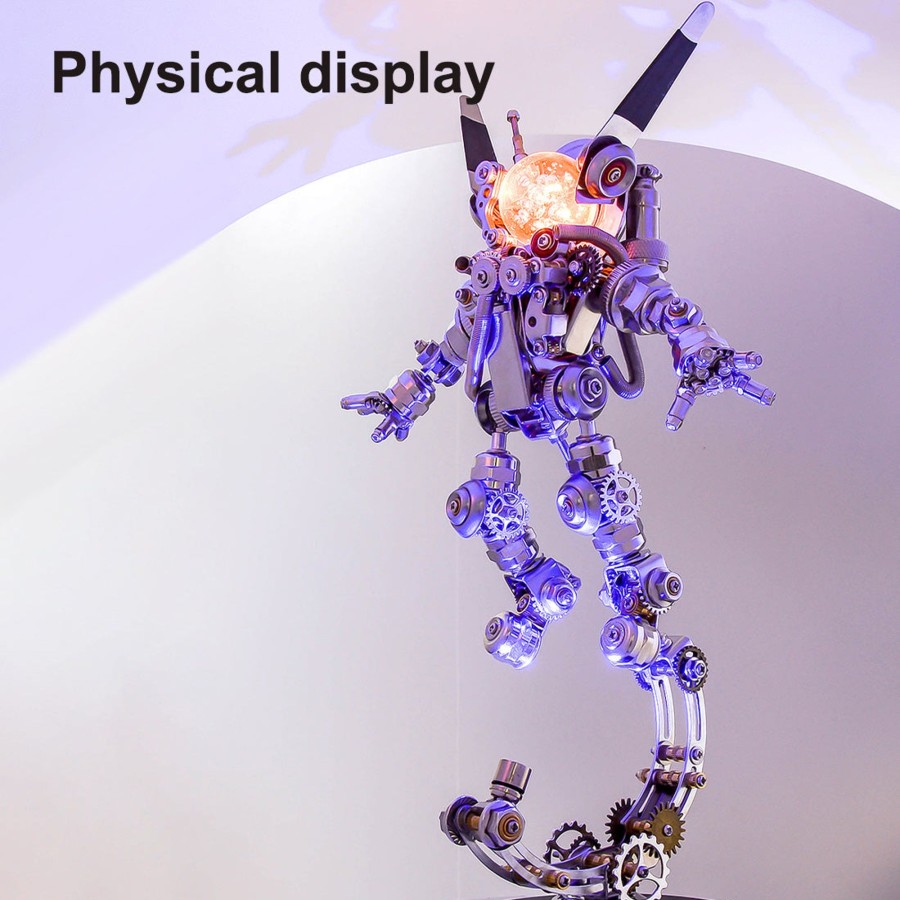 Diy Engine enginediy | 3D Diy Assembly Metal Mechanical Aerospace Rabbit With Lights & Stand Model Sci-Fi Punk Toy Set -500Cs