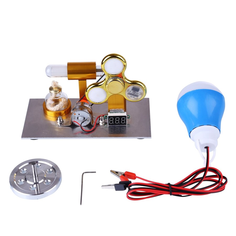 Stem Model enginediy | Enjomor L-Shaped Stirling Engine Model With Bulb, Gyroscopes And Voltage Digital Display Meter - Stem Toy