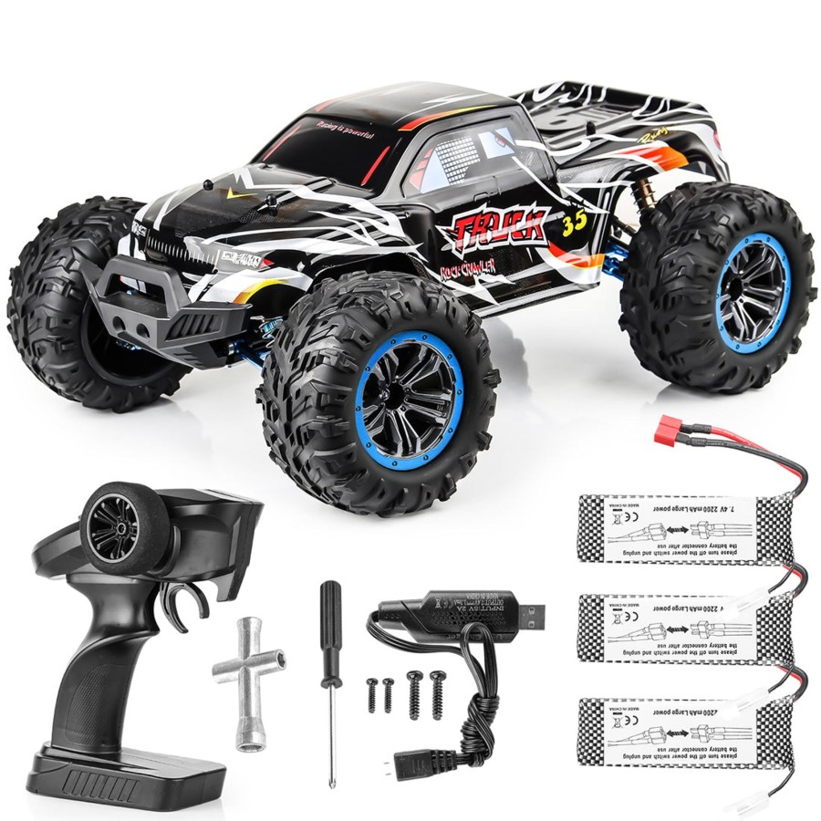 Rc Engine & Model Engine DIY | F19A 1/10 4Wd 2.4G Metal Brushless High-Speed Off-Road Vehicle All-Terrain Electric Climbing Rc Car Monster Truck Model Toy With 3 Batteries - Black