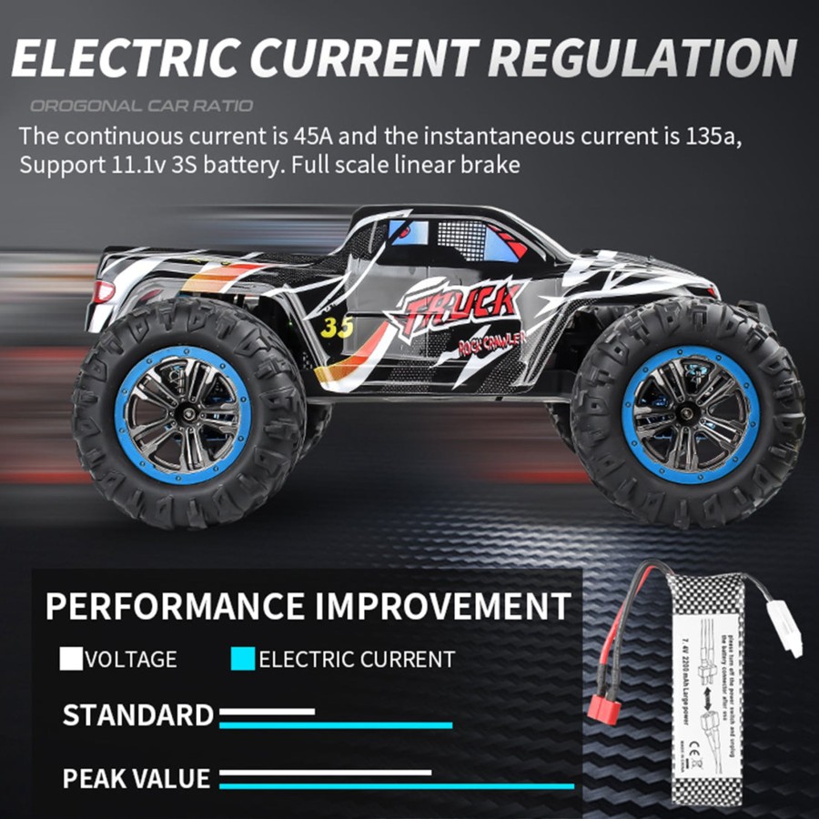 Rc Engine & Model Engine DIY | F19A 1/10 4Wd 2.4G Metal Brushless High-Speed Off-Road Vehicle All-Terrain Electric Climbing Rc Car Monster Truck Model Toy With 3 Batteries - Black