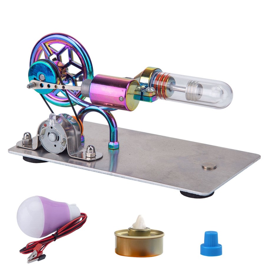 Model Engine enginediy Stirling Engine & Parts | Metal Gamma Hot-Air Stirling Engine Model With Led Colored Lights Educational Toys Gifts