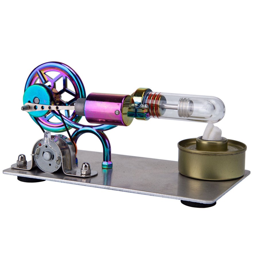 Model Engine enginediy Stirling Engine & Parts | Metal Gamma Hot-Air Stirling Engine Model With Led Colored Lights Educational Toys Gifts