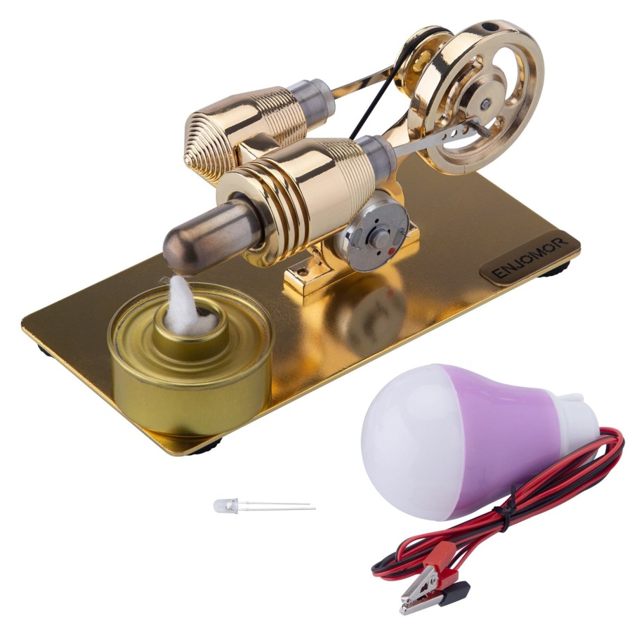 Stem Model enginediy | Enjomor Gamma Hot Air Stirling Engine Model Mini Electric Generator With Led Light And Bulb - Stem Toy