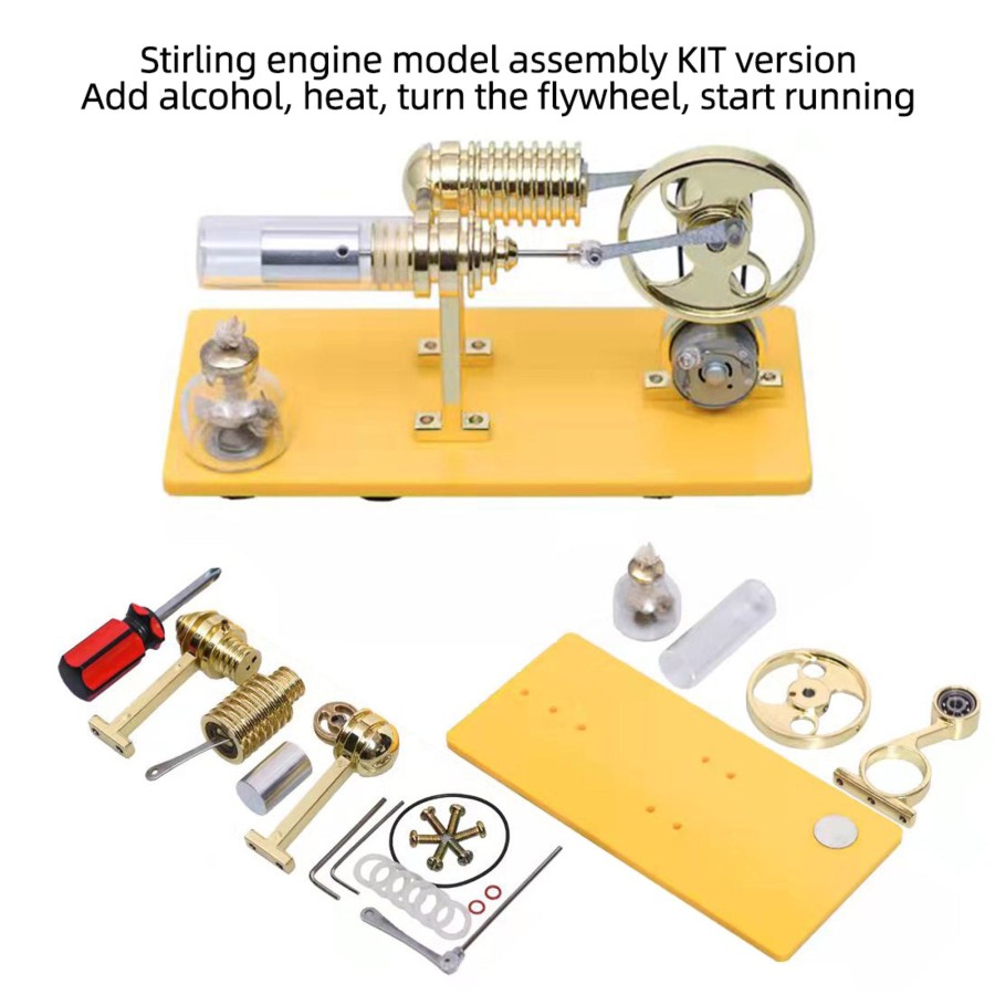 Stem Model Engine DIY | Enjomor Gamma Stirling Engine Kit Generator Model With Led Lights - Gift Collection