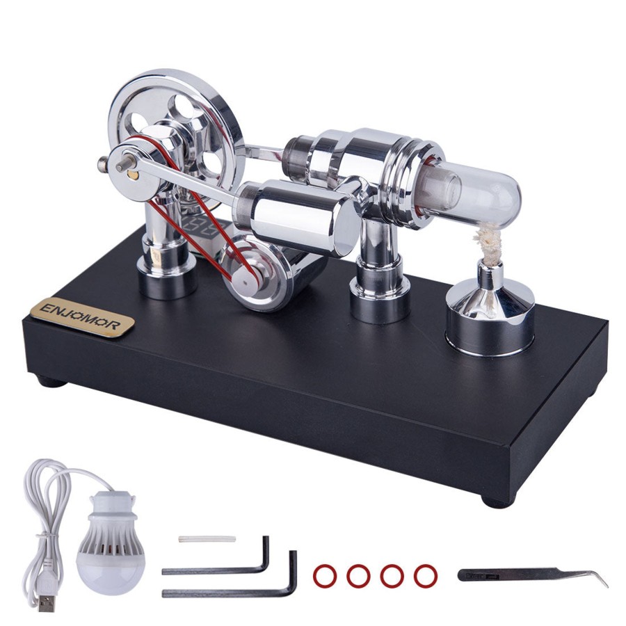 Diy Engine enginediy | Enjomor Metal Gamma Hot-Air Stirling Engine Model With Bulb Educational Toys Ideal Engine Model Gift For Your Kids-Enginediy