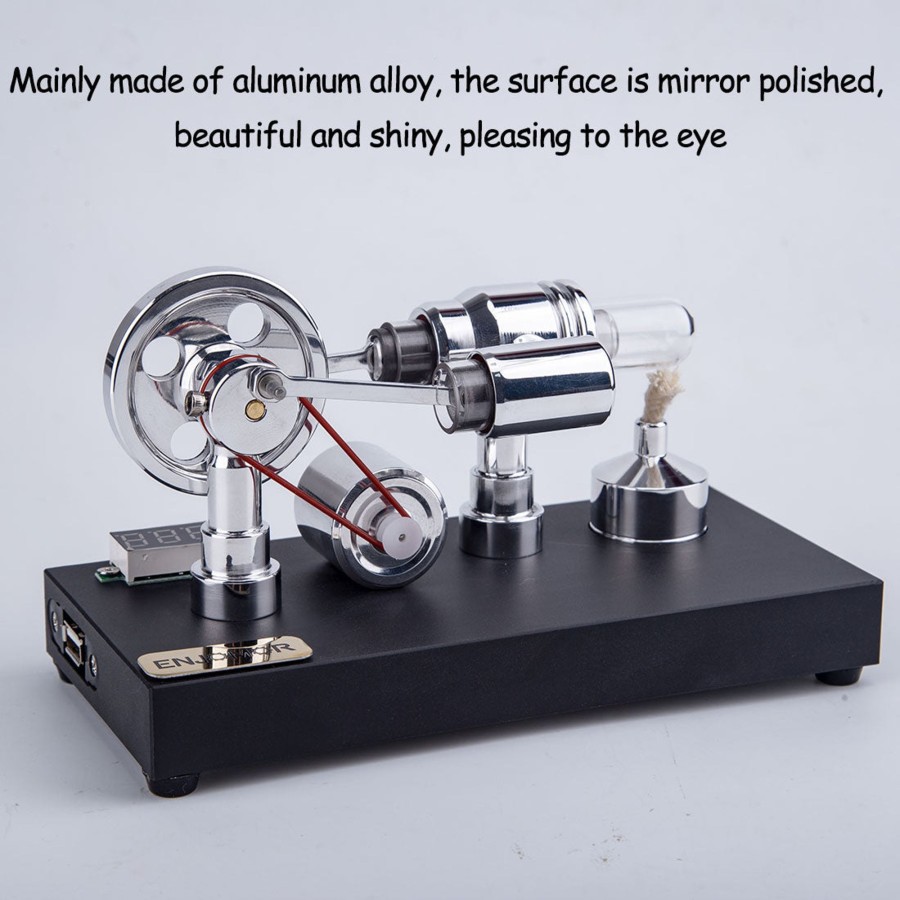 Diy Engine enginediy | Enjomor Metal Gamma Hot-Air Stirling Engine Model With Bulb Educational Toys Ideal Engine Model Gift For Your Kids-Enginediy