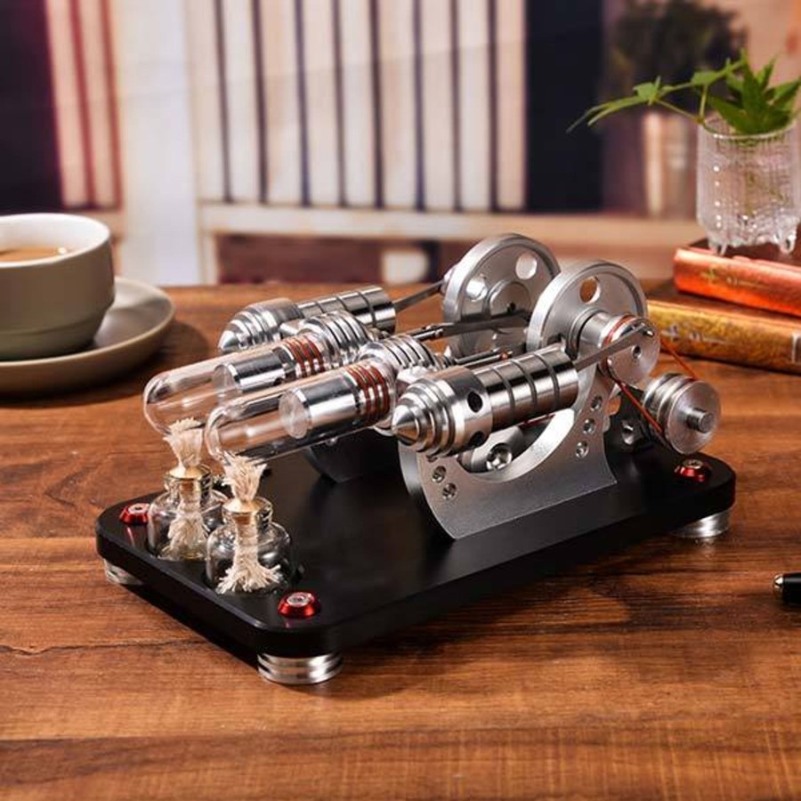 Model Engine enginediy Multi-Cylinder Stirling Engine | Stirling Engine Kit Two Cylinder Stirling Engine With Electricity Generator Model Gift Collection