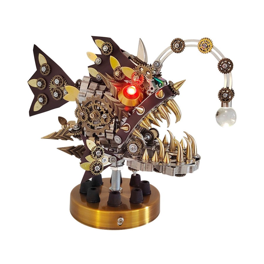 Diy Engine enginediy | 3D Metal Steampunk Craft Puzzle Mechanical Anglefish Model Diy Assembly With Luminous Bulb Creative Gift-1064Pcs+