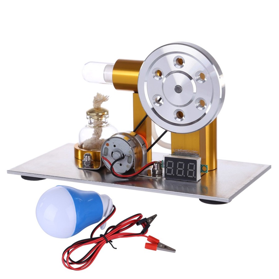 Stem Model enginediy | L-Shaped Stirling Engine Generator Model With Voltage Digital Display Meter And Bulb Science Experiment Educational Toy - Enginediy Customized