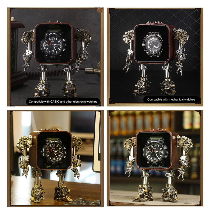 Diy Engine Engine DIY | 3D Metal Steampunk Craft Puzzle Mechanical Robot Watch Stand Timer Display Model Diy Assembly Chronos Watch Bracket Creative Gift-540Pcs+