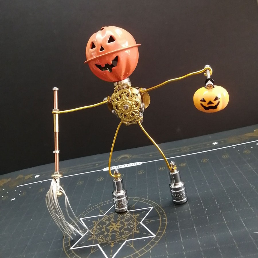 Diy Engine enginediy | 3D Pumpkin Scarecrow Mechanical Steampunk Metal Assembly Animal Model Creepy Halloween Decor