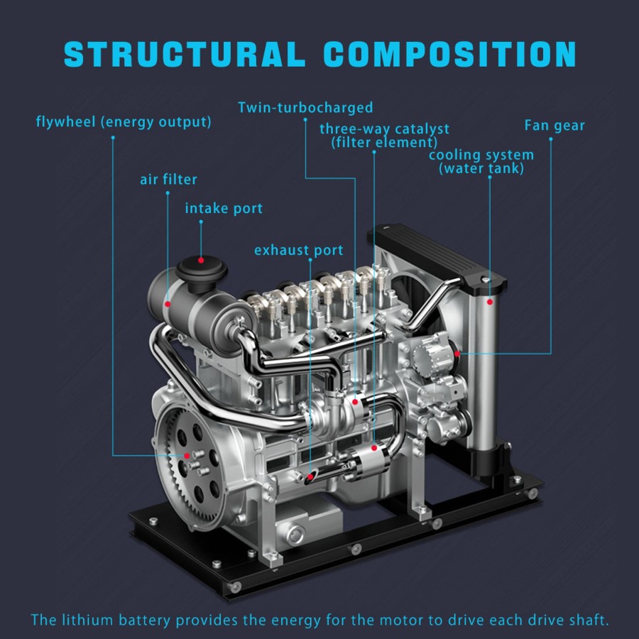 Model Engine enginediy | L4 Diesel Engine Model Kit That Works - Build Your Own Diesel Engine - Teching 1: 10 Full Metal Mini L4 4 Cylinder Engine Ohv Inline 4 Cylinder Engine Model Kit 300+Pcs