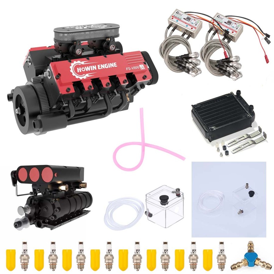 Diy Engine enginediy | Toyan V8 Engine Fs-V800G 28Cc Gasoline Engine Model Kit With Supercharger Cdi Ignition Accessories That Works