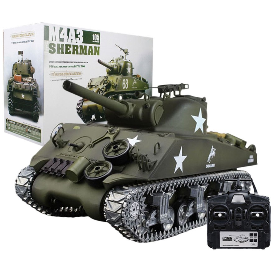 Rc Engine & Model Engine DIY | 1/16 Rc Tank American M4A3 Sherman Simulated Tank 2.4G Remote Control Model Military Tank With Light Sound Smoke Shooting Effect - Pro Edition