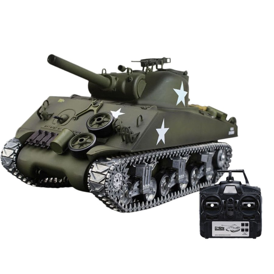 Rc Engine & Model Engine DIY | 1/16 Rc Tank American M4A3 Sherman Simulated Tank 2.4G Remote Control Model Military Tank With Light Sound Smoke Shooting Effect - Pro Edition