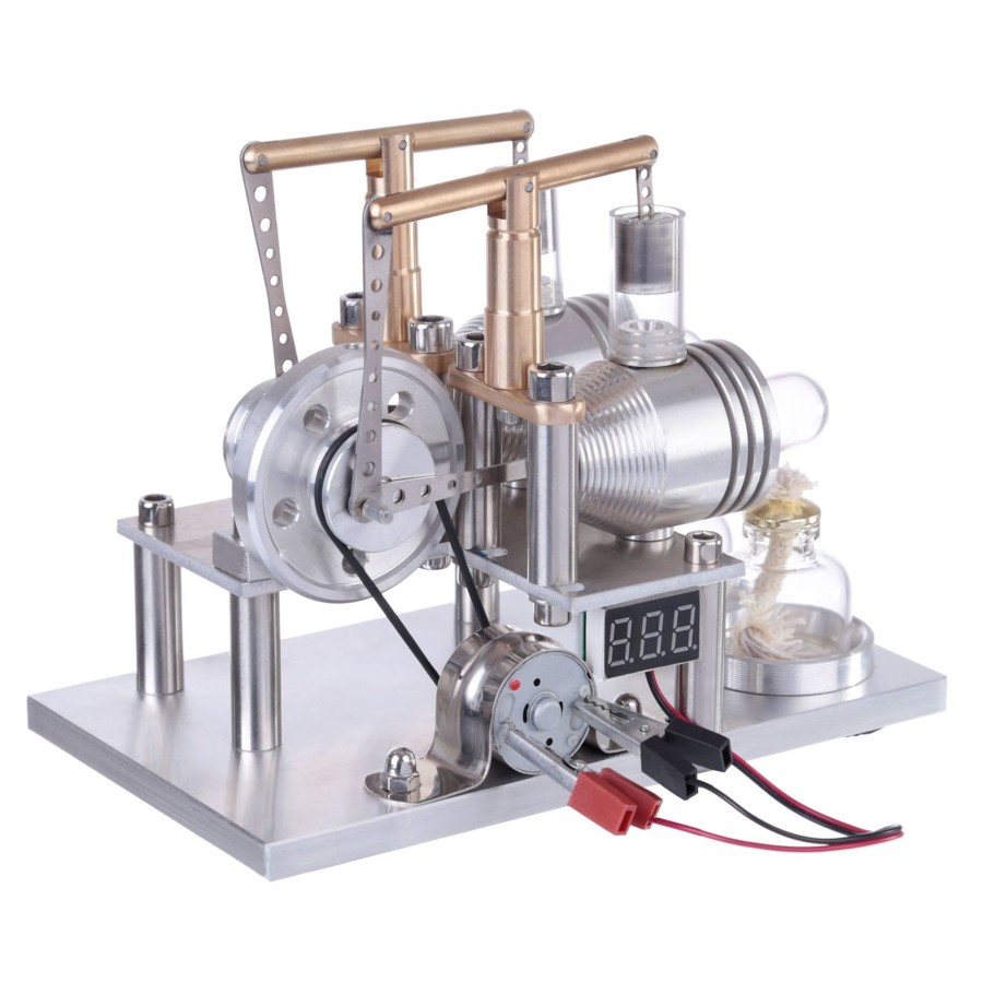 Model Engine enginediy Stirling Engine & Parts | Enjomor Balance Type 2 Cylinder Hot Air Stirling Engine Generator Model With Led Bulb And Voltage Meter - Stem Toy