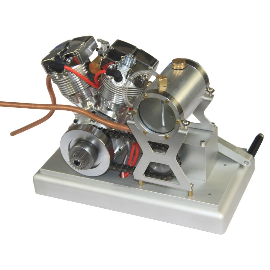 Model Engine enginediy | Cison Fg-Vt157 15.7Cc V-Twin Shovelhead Engine With Upgrade Kick Starter Kit And Base - One Key Start