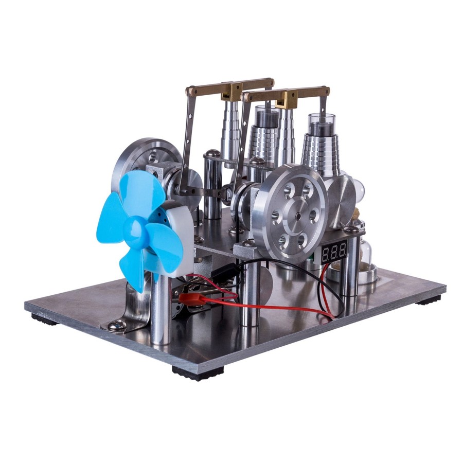 Model Engine enginediy Multi-Cylinder Stirling Engine | Enjomor Balance Type 2 Cylinder Hot Air Stirling Engine Generator With Bulb, Voltage Meter, Fan - Stem Toy