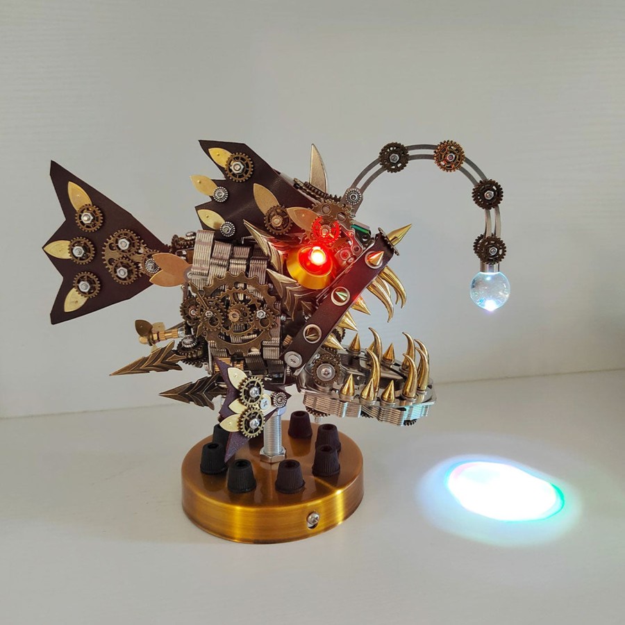 Diy Engine enginediy | 3D Metal Lantern Fish Diy Steampunk Assembly Anglefish Model Colorful Lamp Creative Trendy Toy -700Pcs