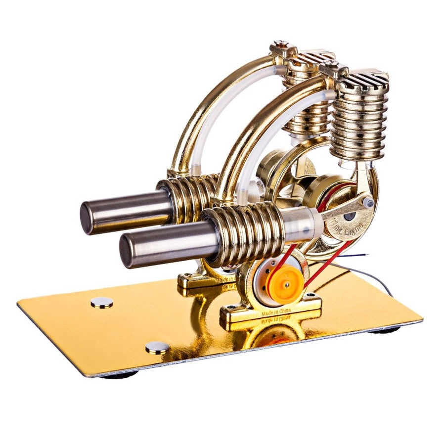 Stem Model enginediy | Stirling Engine L-Shape Two Cylinder Stirling Engine External Combustion Engine With Big Bulb