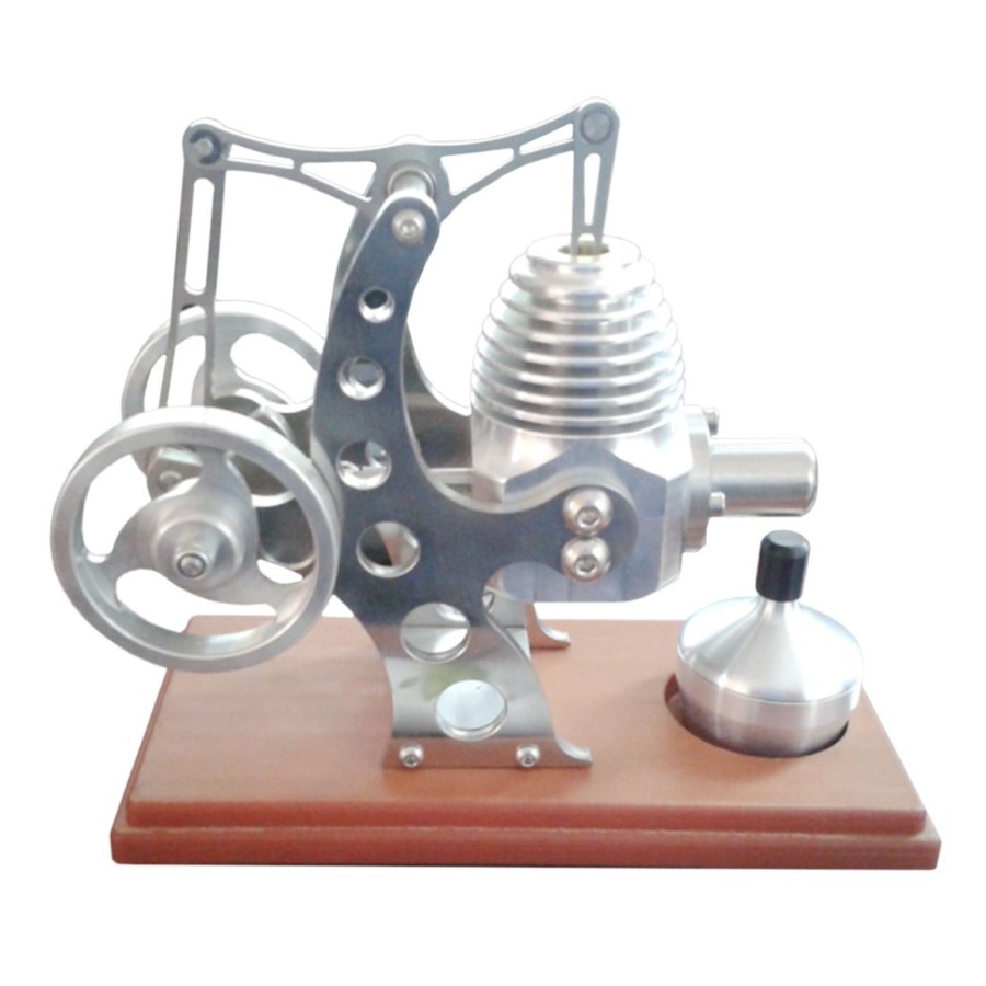 Model Engine Engine DIY Single Cylinder Stirling Engine | Balance Stirling Engine Model External Combustion Engine With Wood Base For Gift Collection