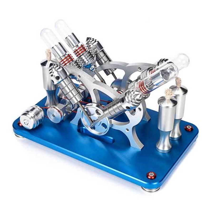 Model Engine enginediy Multi-Cylinder Stirling Engine | Stirling Engine Kit V4 4 Cylinder Stirling Engine External Combustion Engine Model - Enginediy