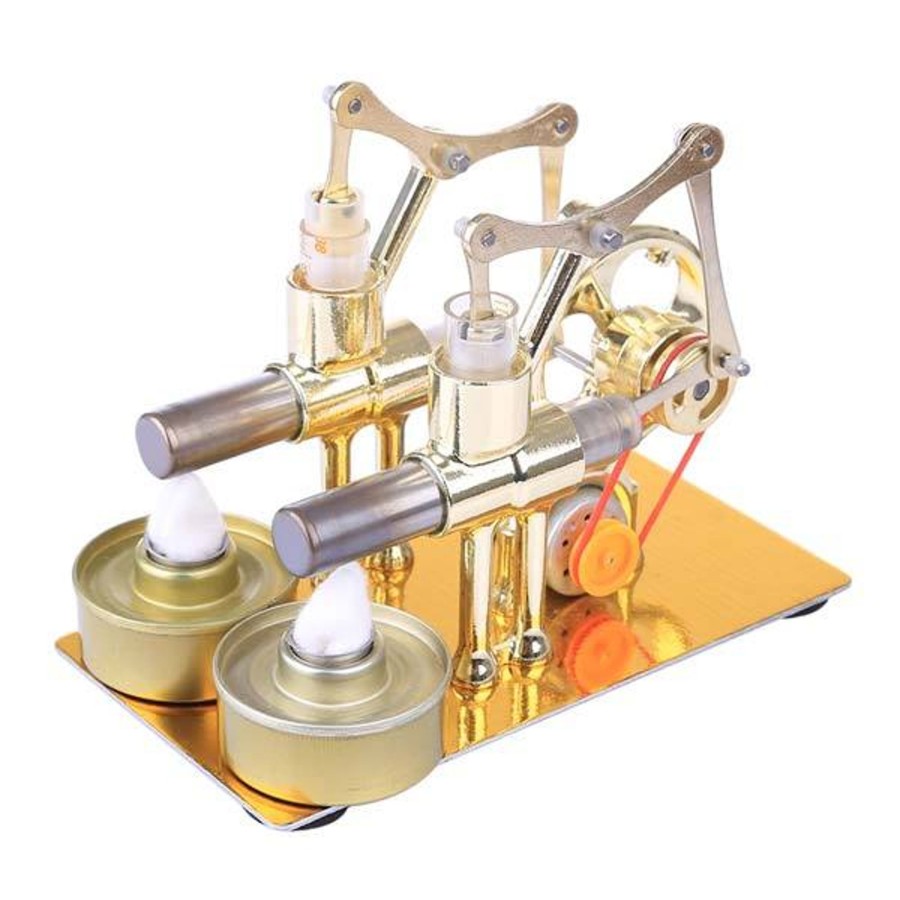 Model Engine enginediy Multi-Cylinder Stirling Engine | 2 Cylinder Stirling Engine Electricity Generator With Bulb Stirling Engine Motor Model - Enginediy