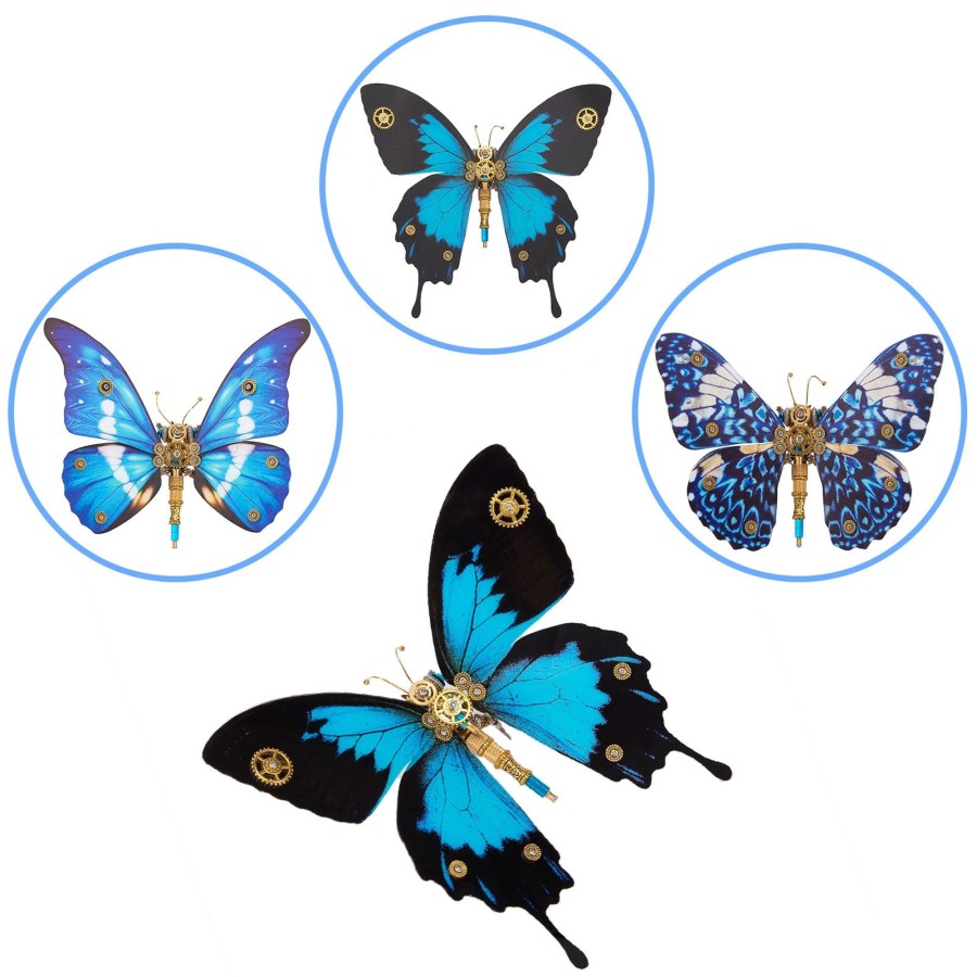 Diy Engine Engine DIY | 3D Metal Butterfly Model Kit, 3 In 1 Steampunk Butterfly (200Pcs+/Blue) - Morpho Helena, Papilio Ulysses & Dichorragia Nesimachus