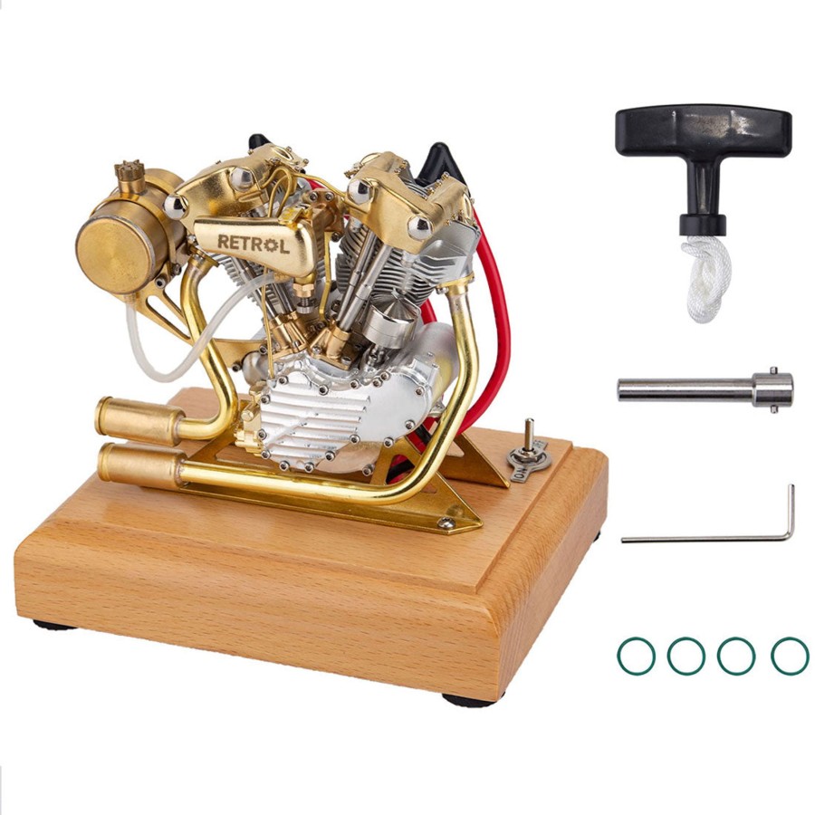 Model Engine enginediy | Retrol R29 4.2Cc Mini V2 Engine Ohv V-Twin Motorcycle Engine Double-Cylinder Four-Stroke Gasoline Engine Internal Combustion Engine Model