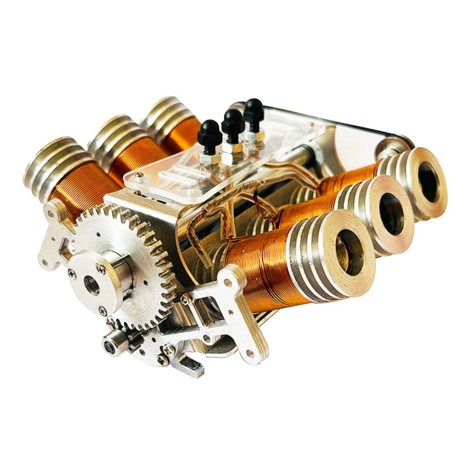 Stem Model Engine DIY | Metal V6 Double-Piston Brushless Electromagnetic Engine Model Technology Toys For 1/10Rc Rc Cars Ships