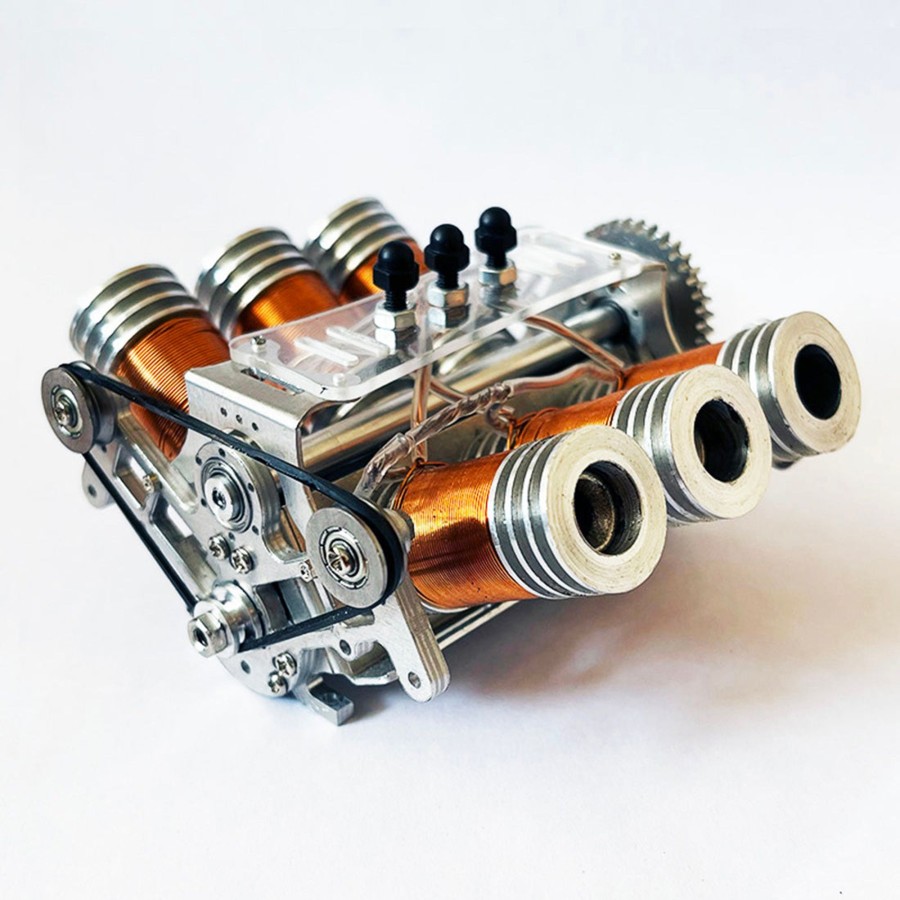 Stem Model Engine DIY | Metal V6 Double-Piston Brushless Electromagnetic Engine Model Technology Toys For 1/10Rc Rc Cars Ships