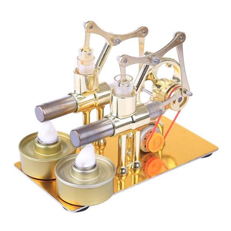 Stem Model enginediy | 2 Cylinder Stirling Engine Electricity Generator With Bulb Stirling Engine Motor Model - Enginediy