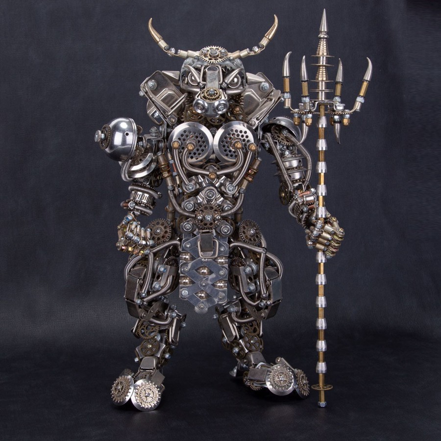 Diy Engine enginediy | 3D Bull-Headed Man Diy Mechanical Punk Demon Surrealistic Creature Metal Assembly Model Creative Ornament