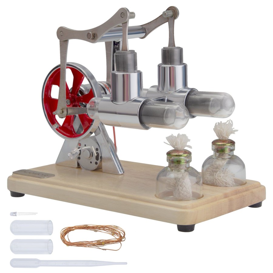 Model Engine enginediy Multi-Cylinder Stirling Engine | Enjomor 2 Cylinder Hot Air Balance Stirling Engine Model With Led Lamp String Power Generation - Gift Collection