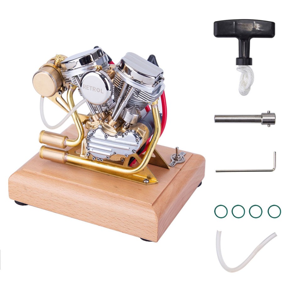 Model Engine enginediy | Retrol R30 4.2Cc Mini V2 Engine Ohv V-Twin Motorcycle Engine Twin-Cylinder Four-Stroke Gasoline Engine Internal Combustion Engine Model