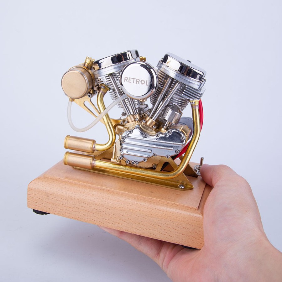 Model Engine enginediy | Retrol R30 4.2Cc Mini V2 Engine Ohv V-Twin Motorcycle Engine Twin-Cylinder Four-Stroke Gasoline Engine Internal Combustion Engine Model