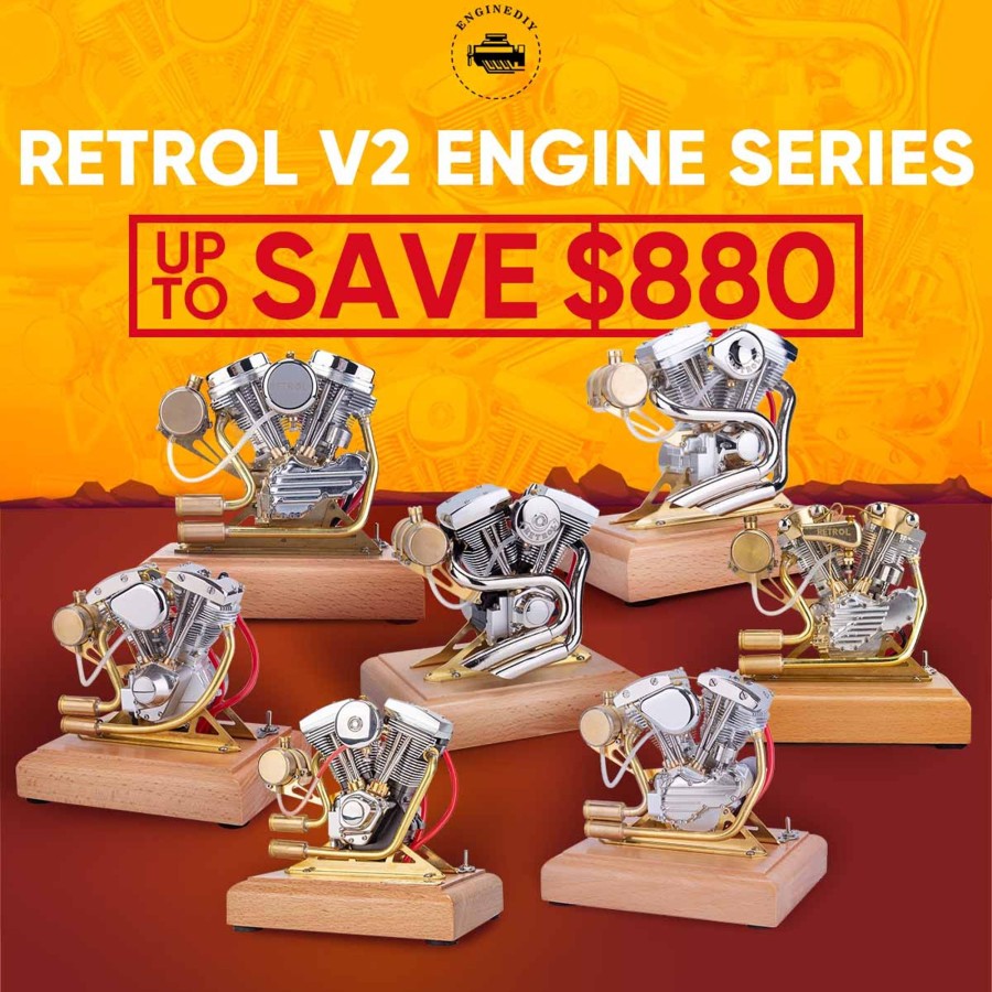 Model Engine EngineDIY | Retrol 4.2Cc V-Twin Double-Cylinder Four-Stroke Gasoline Engine Internal Combustion Engine Model For Motorcycle-Gift Collection