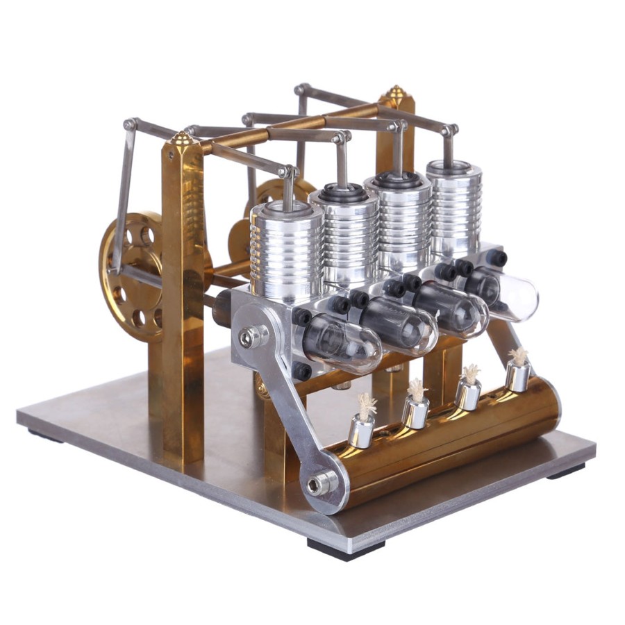 Model Engine enginediy Multi-Cylinder Stirling Engine | Stirling Engine Kit Domineering All Metal 4 Cylinder Stirling Engine Model Gift For Collection - Enginediy