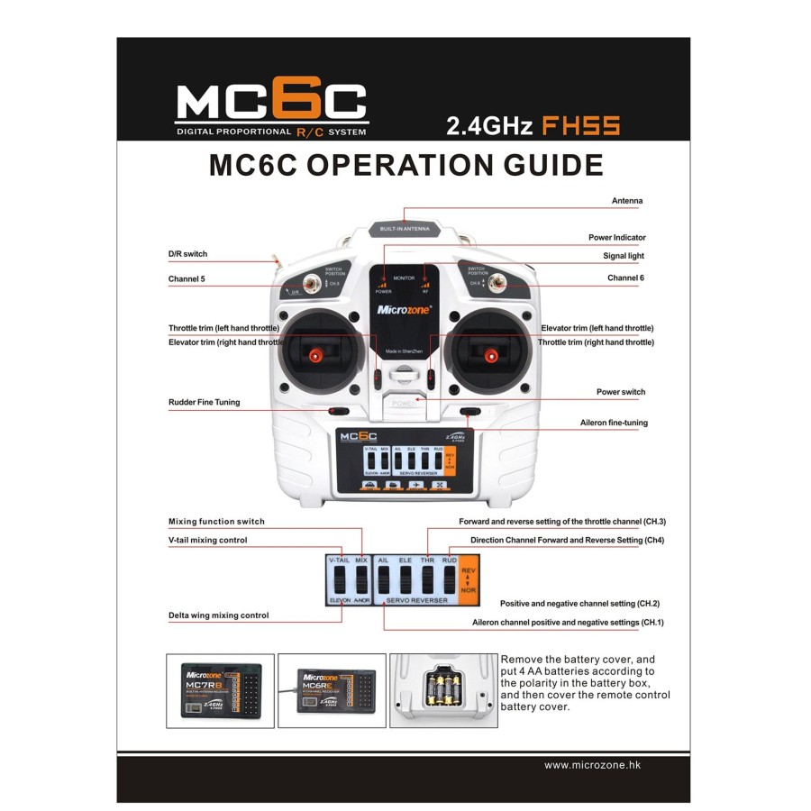 Rc Engine & Model Engine DIY | Microzone Mc6C + Mc7Rb 2.4G 6Ch Controller Transmitter Receiver Radio System For Rc Model Airplane Drone Multirotor Car Boat