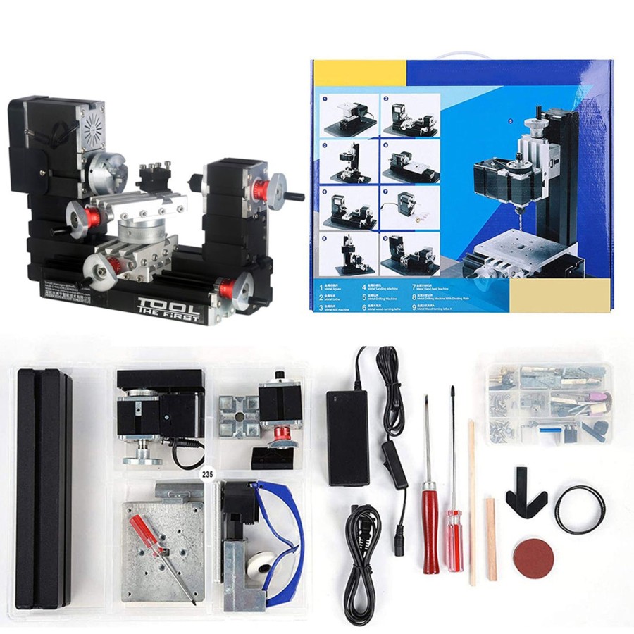 Accessories enginediy | 4 In 1 Micro Machine Tool Diy Assembly Kit (100Pcs+) - Wire Saw Wood Lathe Sand Mill Handheld Machine Tool Model Kit