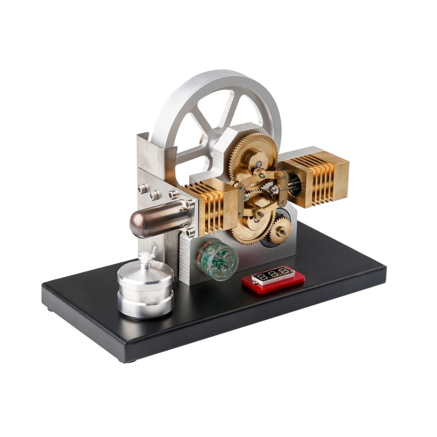 Stem Model enginediy | Enjomor Hot Air Stirling Engine Generator Model With Led Light And Voltmeter - Horizontally Opposed Diamond Structure Gear Drive