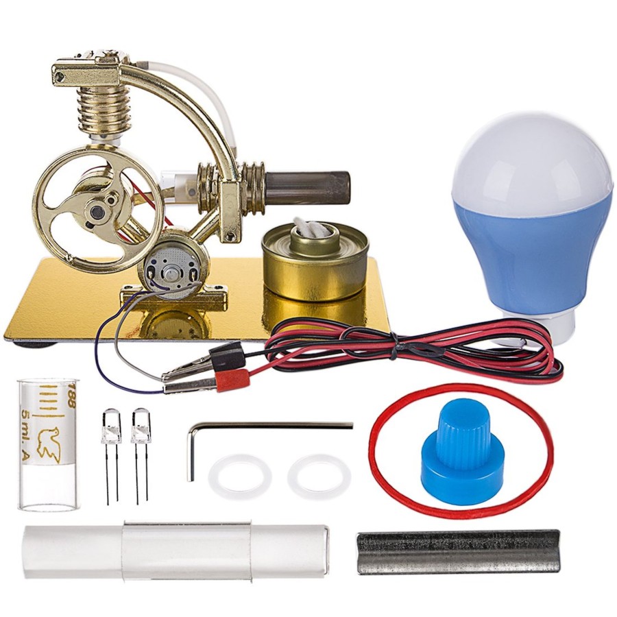 Model Engine enginediy Stirling Engine & Parts | Stirling Engine L-Shape Single Cylinder Stirling Engine Generator Model With Big Bulb