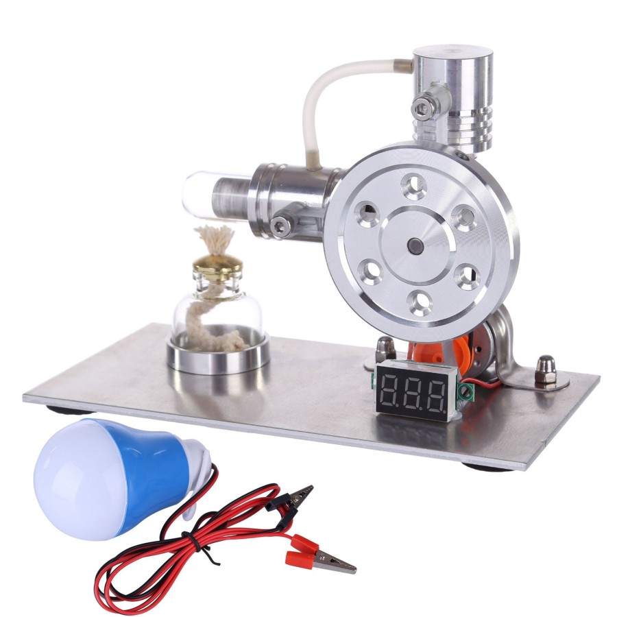 Stem Model enginediy | L-Shaped Stirling Engine Generator Model With Voltage Digital Display Meter And Bulb Science Experiment Educational Toy - Enginediy Customized