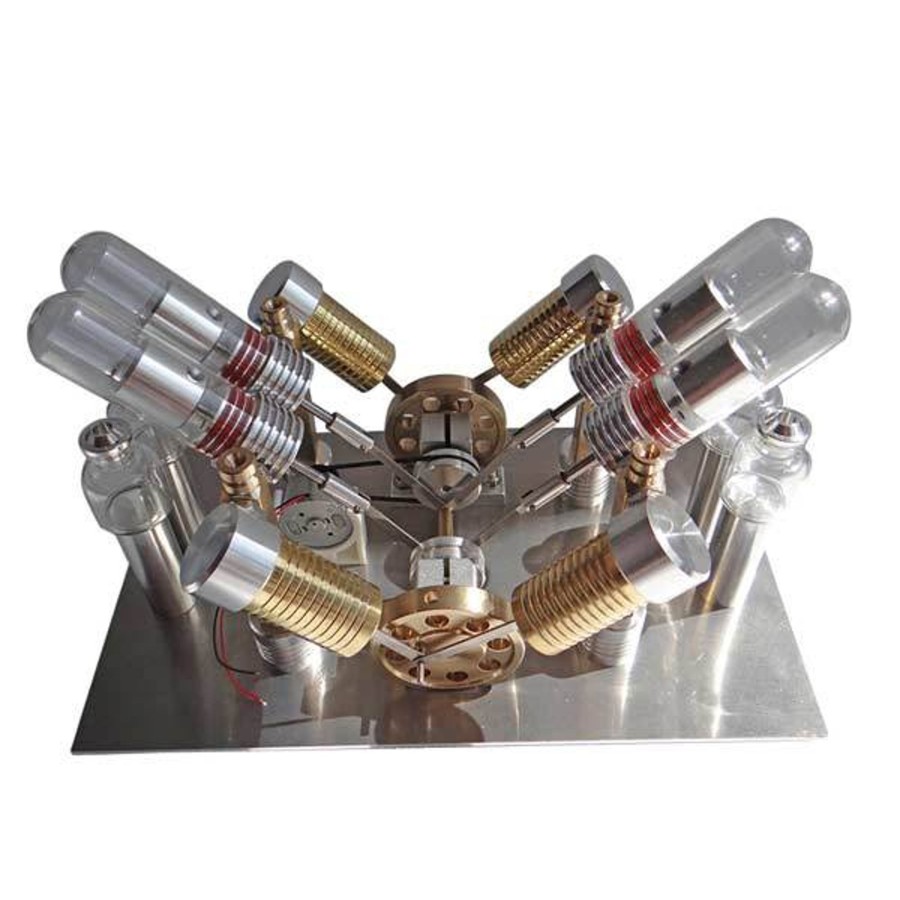 Model Engine Engine DIY Multi-Cylinder Stirling Engine | 4 Cylinder Stirling Engine Generator V-Shape External Combustion Engine Model