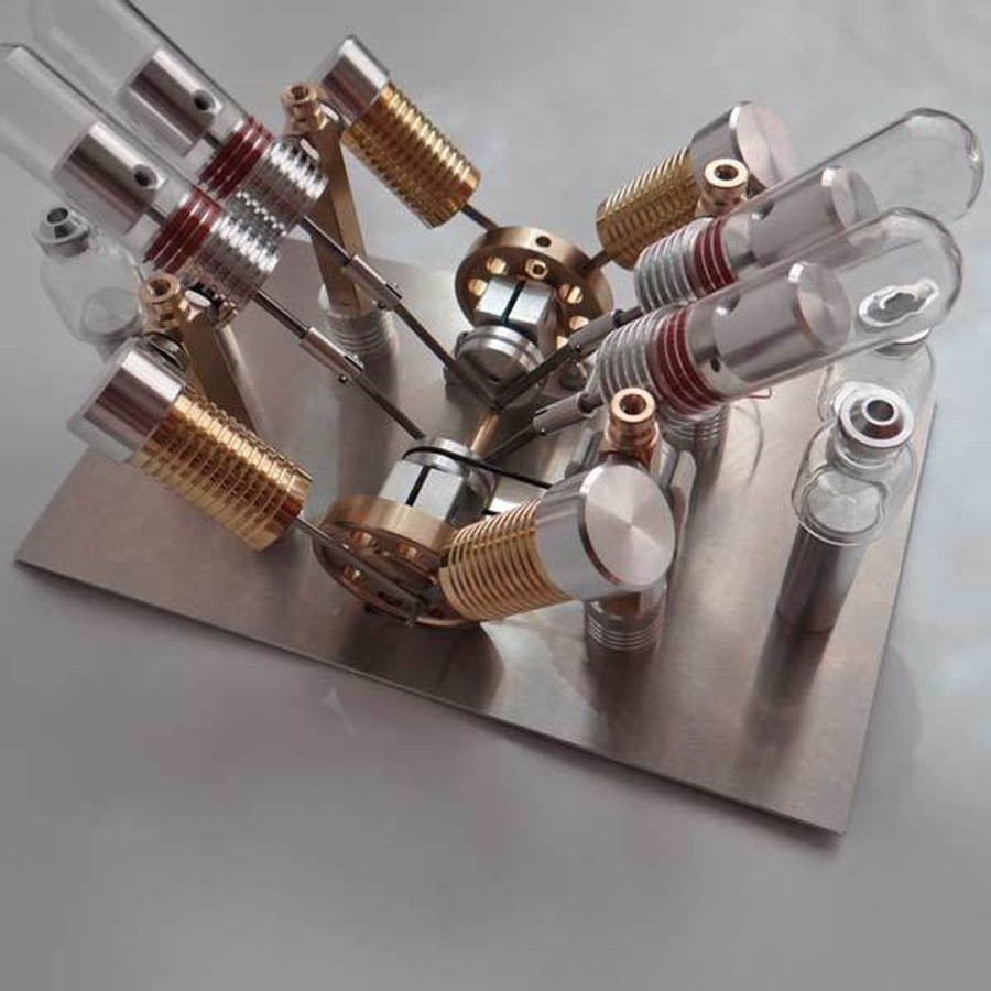 Model Engine Engine DIY Multi-Cylinder Stirling Engine | 4 Cylinder Stirling Engine Generator V-Shape External Combustion Engine Model