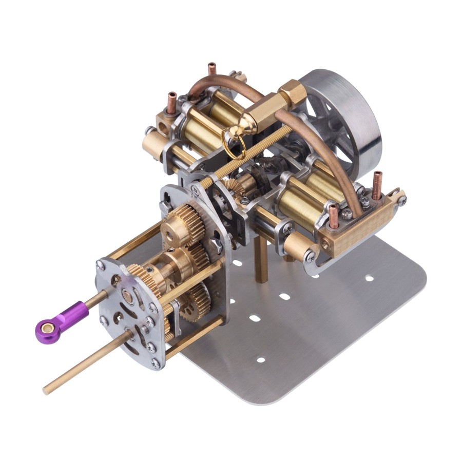 Model Engine enginediy | Mini Horizontally Opposed 4-Cylinder Steam Engine Model With Gearbox For Small Steam Model Ship