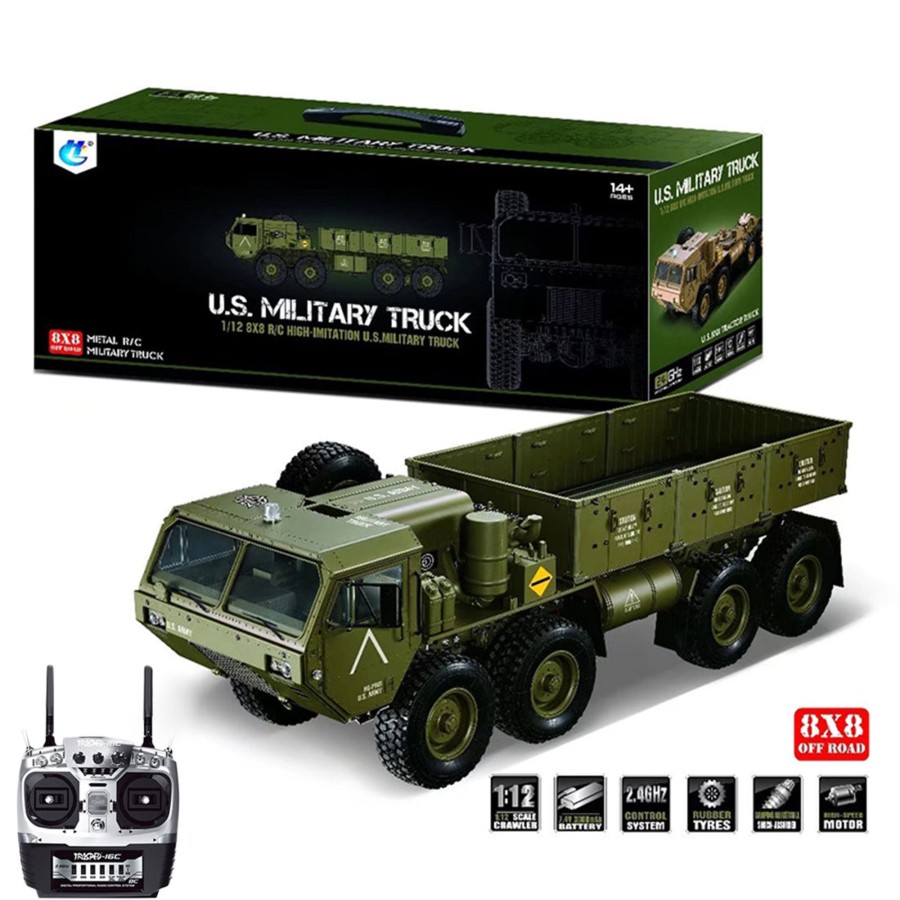 Rc Engine & Model Engine DIY | Hg P802 1:12 2.4G Rc Militray Truck 8X8 Remote Control Truck Model Heavy-Duty Wheeled All Terrin Truck Kit - Sound And Light Version