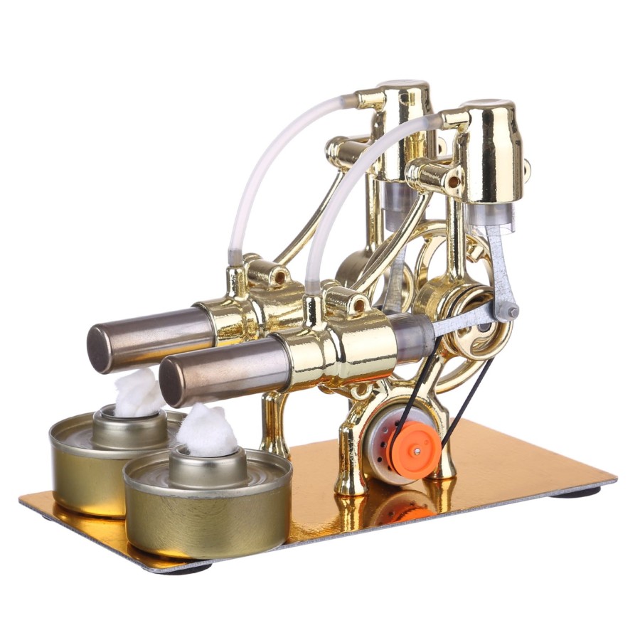 Model Engine enginediy Multi-Cylinder Stirling Engine | L-Type 2 Cylinder Stirling Engine Generator Model With Led Diode And Bulb Science Experiment Teaching Model Toy Collection